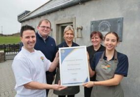 Martin O'Donnell, Executive Head Chef  with Mathieu Teulier, General Manager , Emer Ní Thuairiag, Helena Maltaric and Alice Kilfeather at The Blackrock Cottage with his latest Irish Restaurant Award. Photo: Mike Shaughnessy